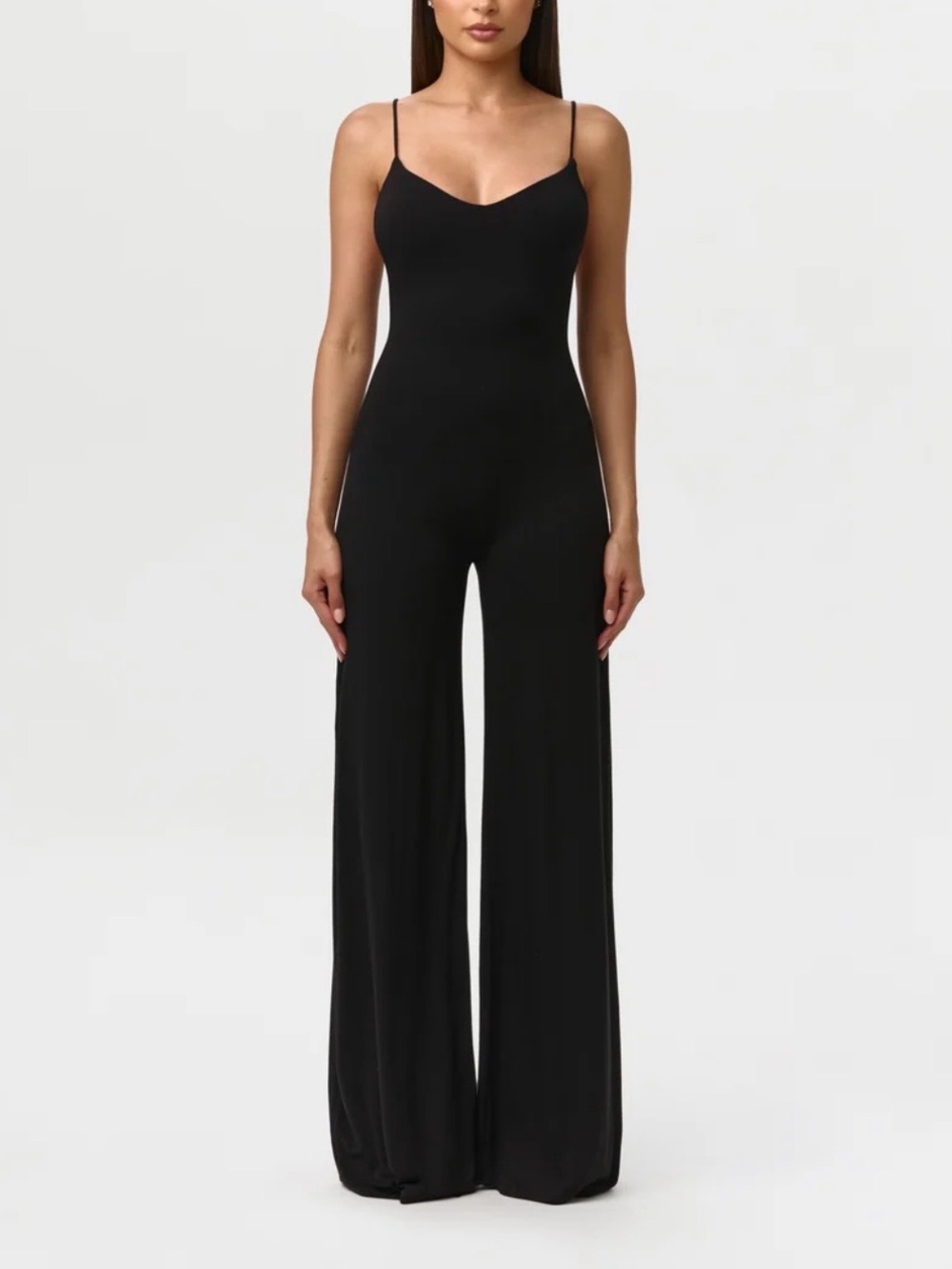 Naked Wardrobe Smooth Cami Wide-Leg Jumpsuit Women XL Black V-Neck Open Back NWT